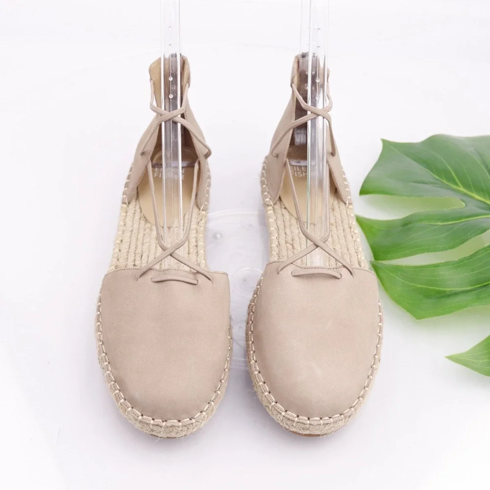 Eileen Fisher Shoes Womens Espadrille Sandals Size 9.5 Tan Slingback Zip Flat